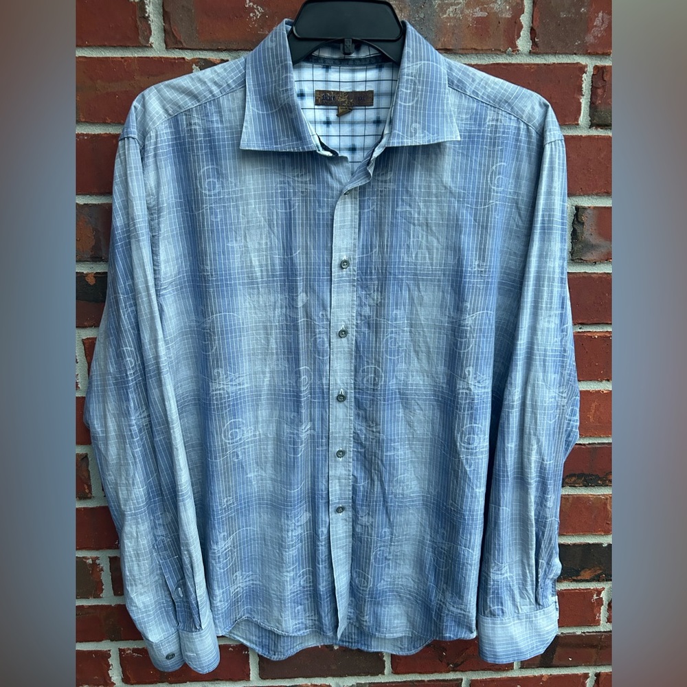 Blue Pronto Uomo Men’s Long Sleeve Button Down Geometric Floral XXL Shirt  A-5